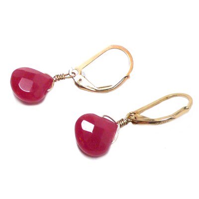 Cherry Red Briolette Gold-Filled Lever Back Earrings - image3